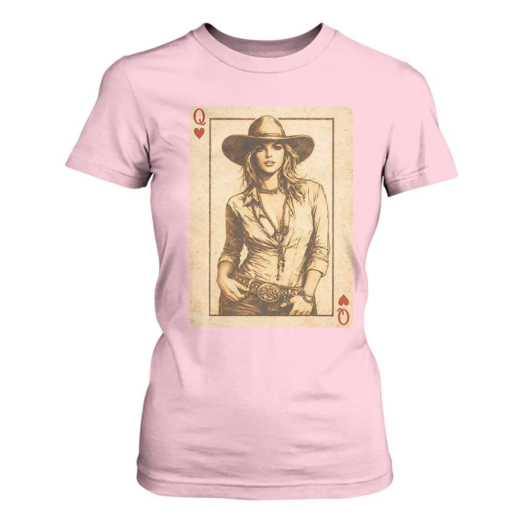Funny Western Valentine Cowgirl Queen of Hearts Card T Shirt For Women TS11 Light Pink Print Your Wear