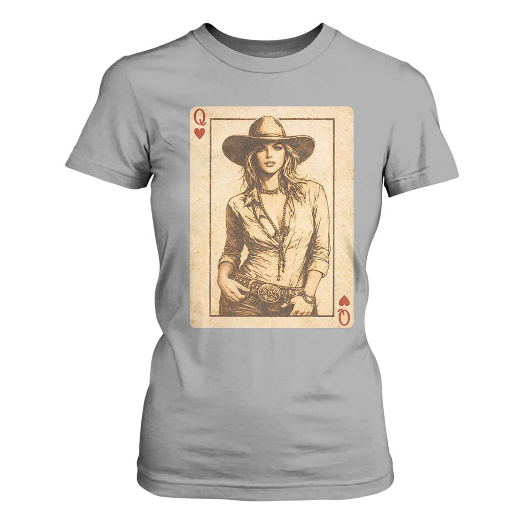 Funny Western Valentine Cowgirl Queen of Hearts Card T Shirt For Women TS11 Sport Gray Print Your Wear