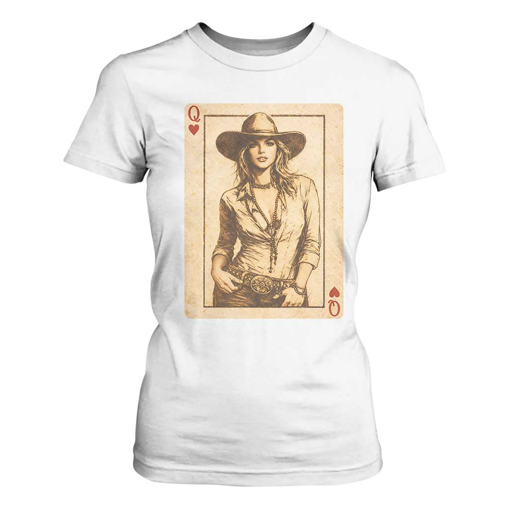 Funny Western Valentine Cowgirl Queen of Hearts Card T Shirt For Women TS11 White Print Your Wear