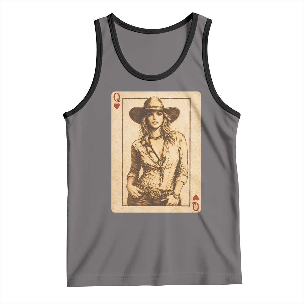 Funny Western Valentine Cowgirl Queen of Hearts Card Tank Top TS11 Deep Heather Black Print Your Wear