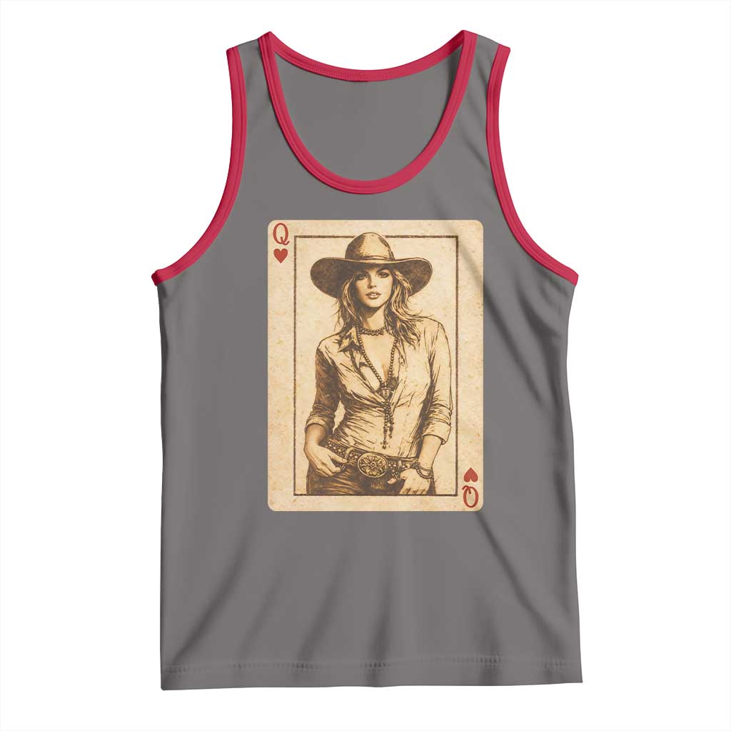Funny Western Valentine Cowgirl Queen of Hearts Card Tank Top TS11 Deep Heather Red Print Your Wear