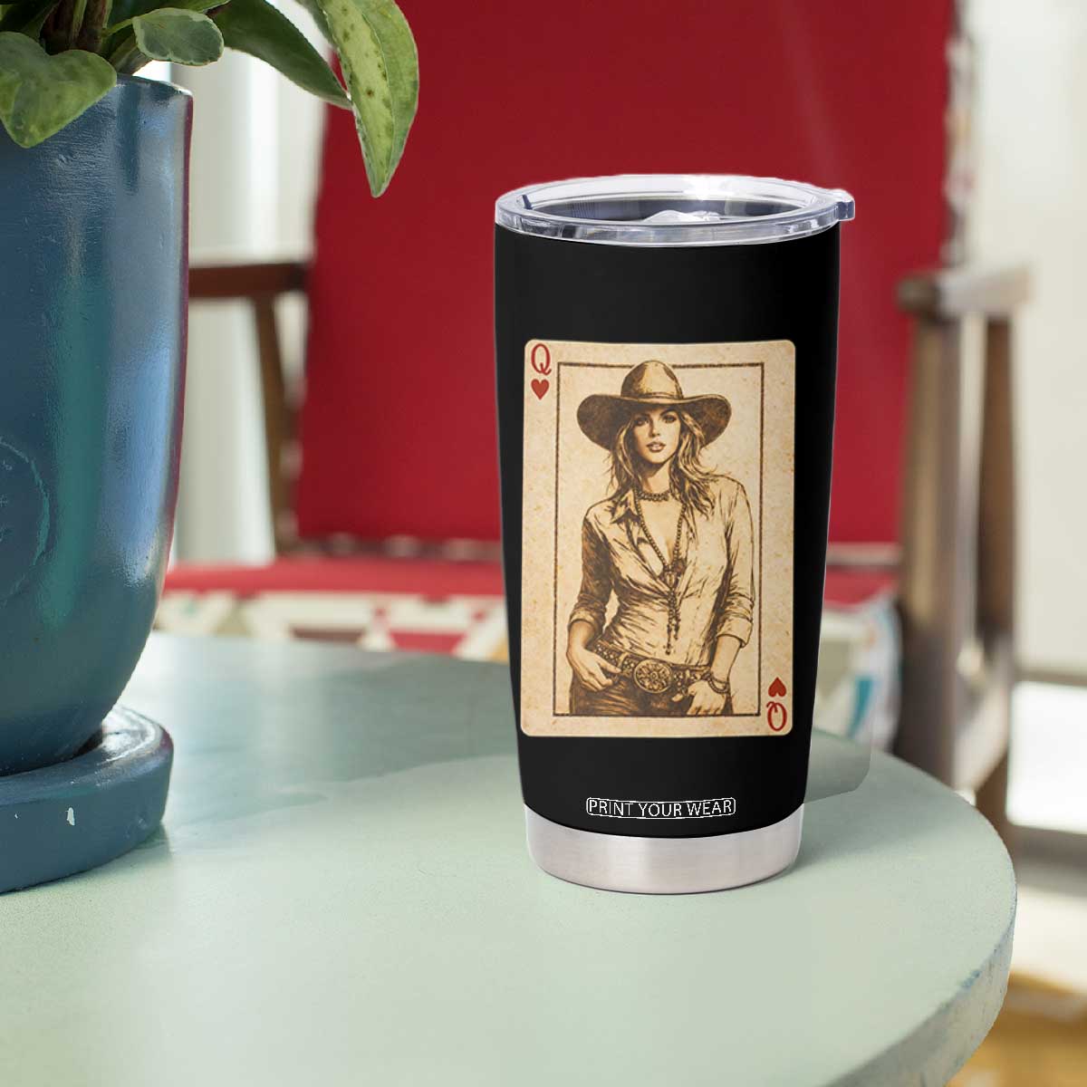 Funny Western Valentine Cowgirl Queen of Hearts Card Tumbler Cup TS11 Print Your Wear