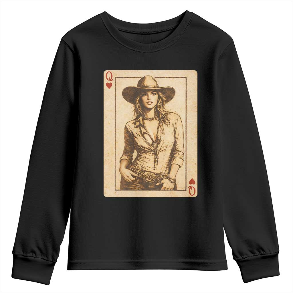 Funny Western Valentine Cowgirl Queen of Hearts Card Youth Sweatshirt TS11 Black Print Your Wear
