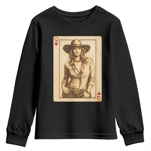 Funny Western Valentine Cowgirl Queen of Hearts Card Youth Sweatshirt TS11 Black Print Your Wear