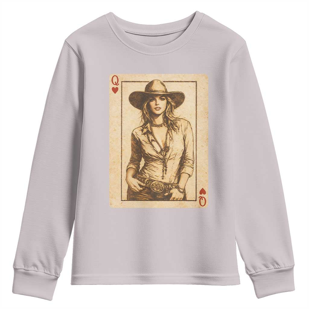 Funny Western Valentine Cowgirl Queen of Hearts Card Youth Sweatshirt TS11 Ice Gray Print Your Wear