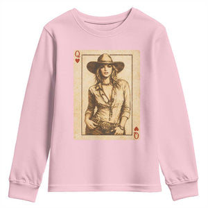 Funny Western Valentine Cowgirl Queen of Hearts Card Youth Sweatshirt TS11 Light Pink Print Your Wear