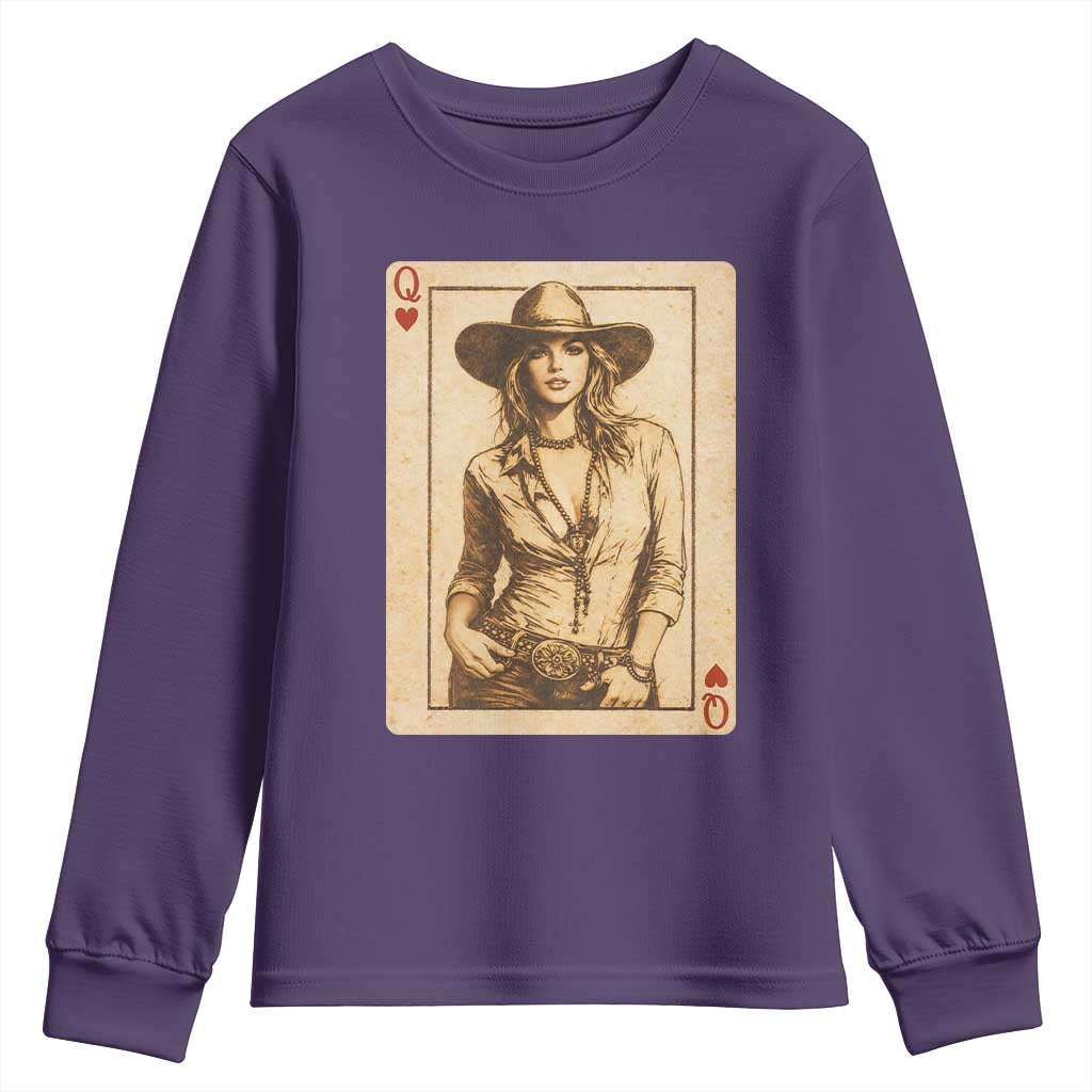 Funny Western Valentine Cowgirl Queen of Hearts Card Youth Sweatshirt TS11 Purple Print Your Wear