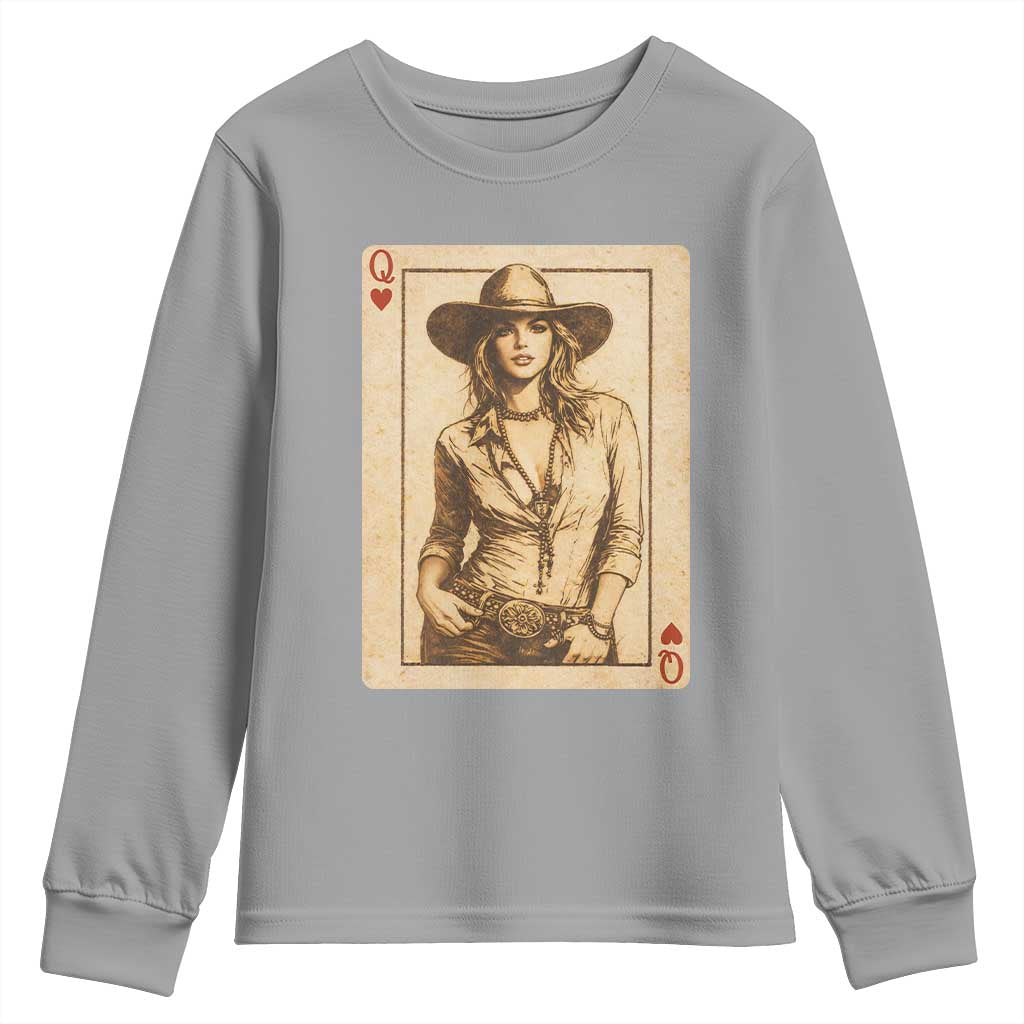 Funny Western Valentine Cowgirl Queen of Hearts Card Youth Sweatshirt TS11 Sport Gray Print Your Wear