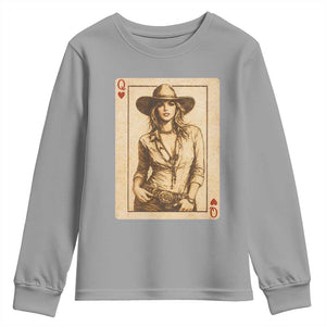 Funny Western Valentine Cowgirl Queen of Hearts Card Youth Sweatshirt TS11 Sport Gray Print Your Wear