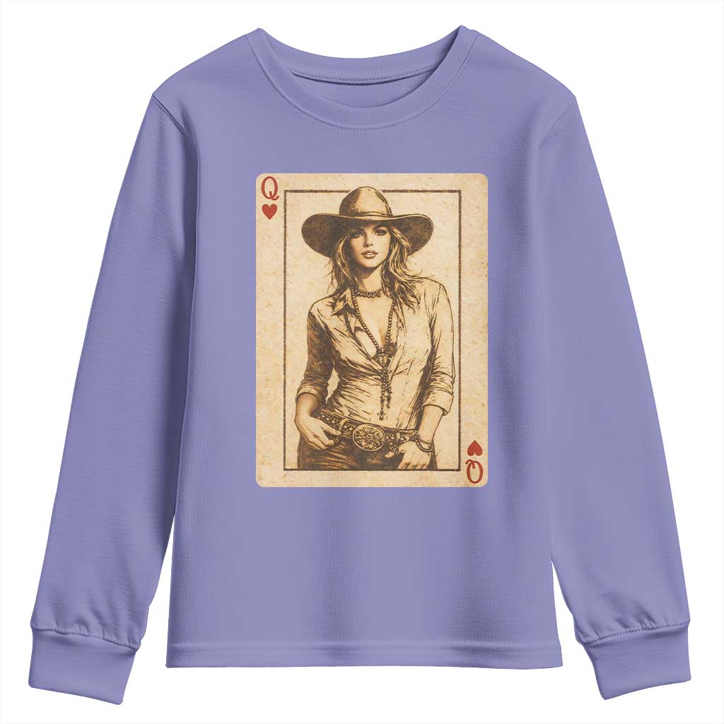 Funny Western Valentine Cowgirl Queen of Hearts Card Youth Sweatshirt TS11 Violet Print Your Wear