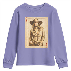 Funny Western Valentine Cowgirl Queen of Hearts Card Youth Sweatshirt TS11 Violet Print Your Wear