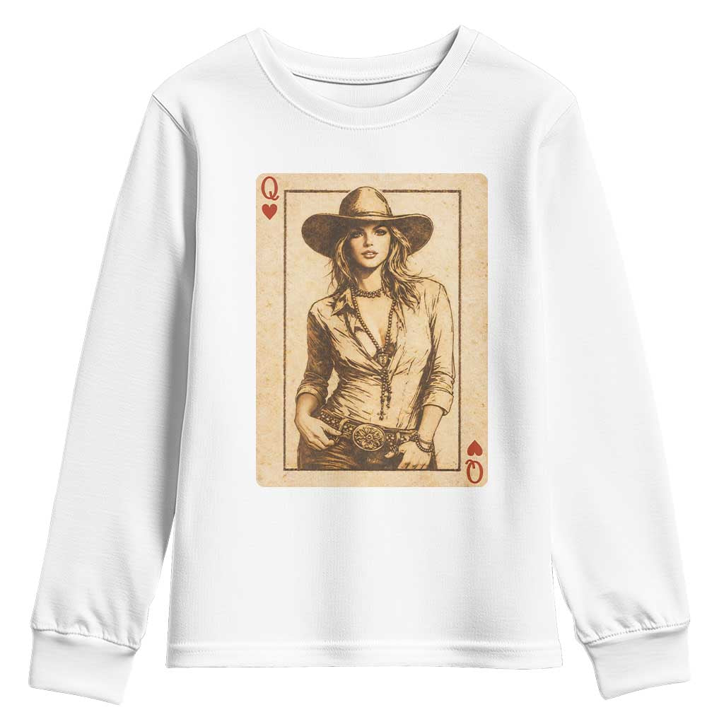 Funny Western Valentine Cowgirl Queen of Hearts Card Youth Sweatshirt TS11 White Print Your Wear