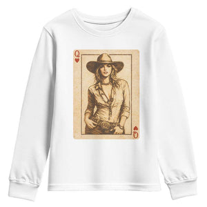 Funny Western Valentine Cowgirl Queen of Hearts Card Youth Sweatshirt TS11 White Print Your Wear