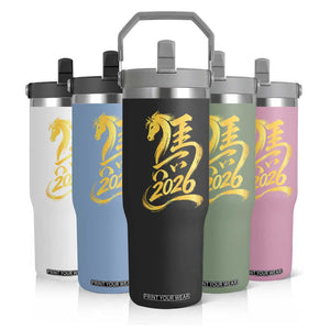 Chinese New Year 2026 Flip Straw Tumbler Year of The Horse Gold Calligraphy Art TS11 Print Your Wear