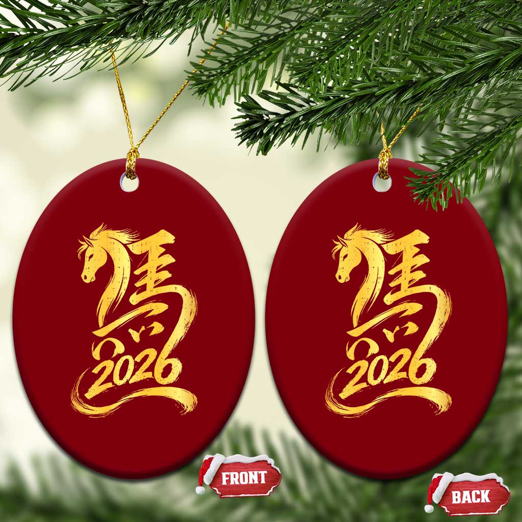 Chinese New Year 2026 Ceramic Ornament Year of The Horse Gold Calligraphy Art TS11 Print Your Wear
