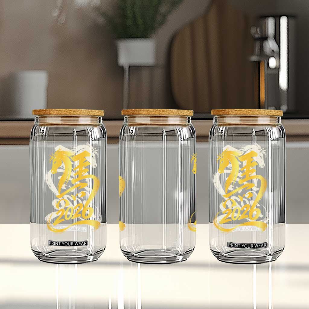Chinese New Year 2026 Glass Can Year of The Horse Gold Calligraphy Art TS11 Print Your Wear