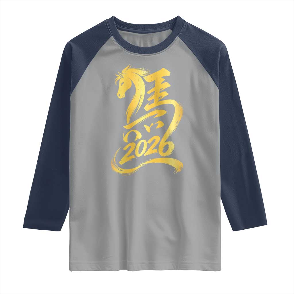 Chinese New Year 2026 Raglan Shirt Year of The Horse Gold Calligraphy Art TS11 Sport Gray Navy Print Your Wear
