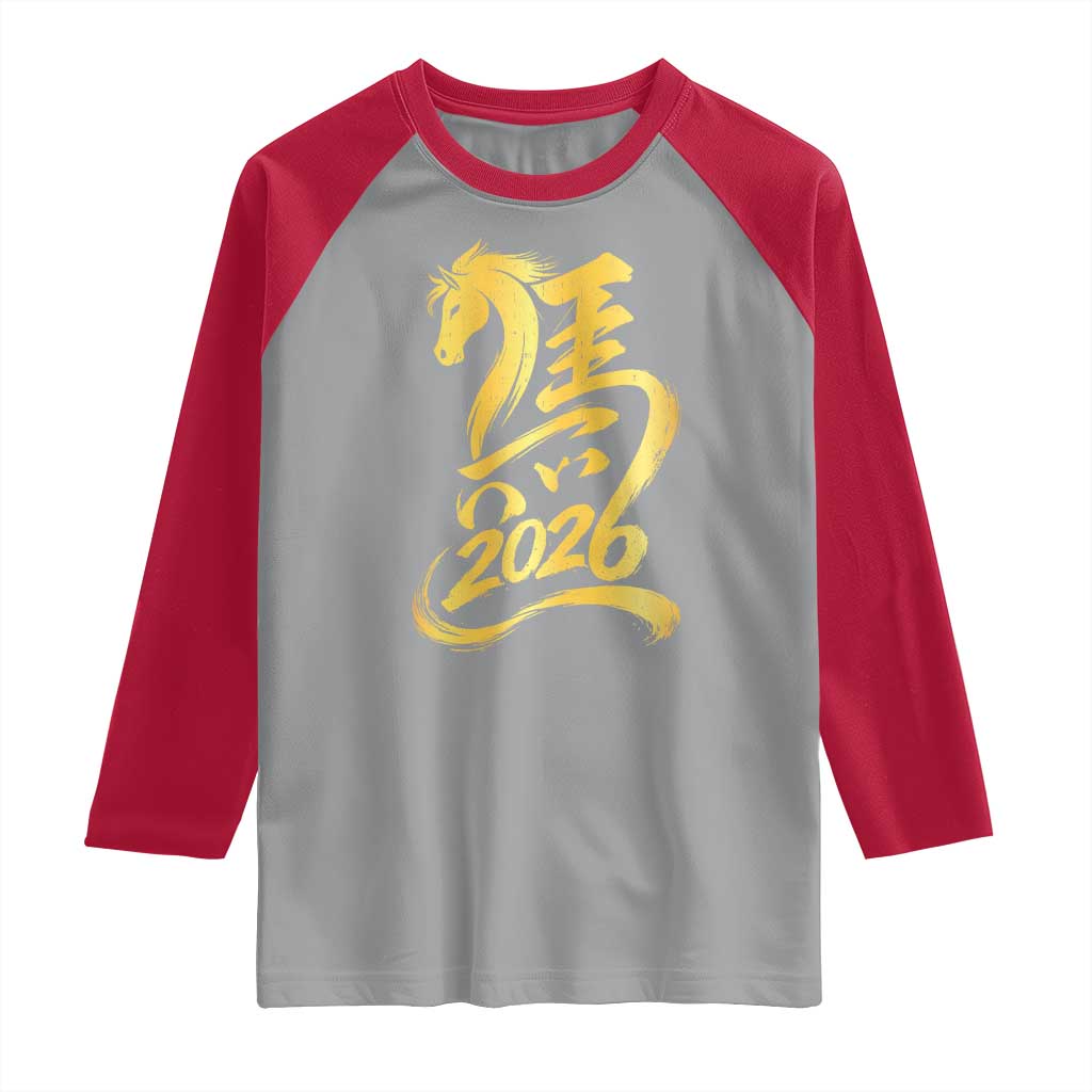 Chinese New Year 2026 Raglan Shirt Year of The Horse Gold Calligraphy Art TS11 Sport Gray Red Print Your Wear