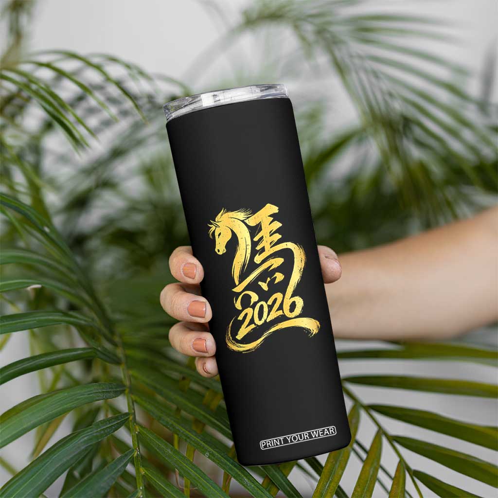 Chinese New Year 2026 Skinny Tumbler Year of The Horse Gold Calligraphy Art TS11 Print Your Wear