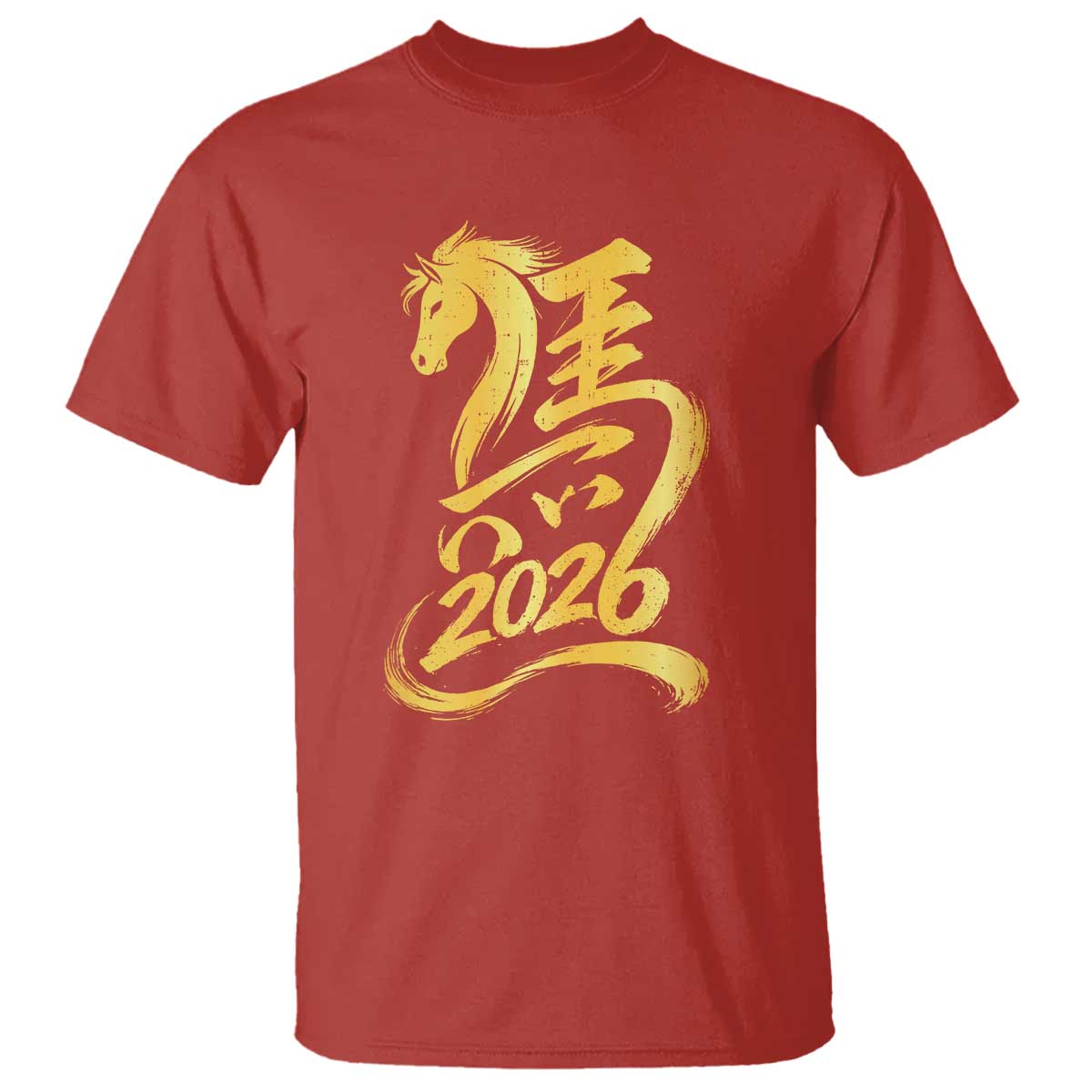 Chinese New Year 2026 T Shirt Year of The Horse Gold Calligraphy Art TS11 Red Print Your Wear