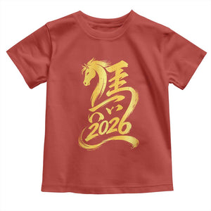 Chinese New Year 2026 Toddler T Shirt Year of The Horse Gold Calligraphy Art TS11 Red Print Your Wear