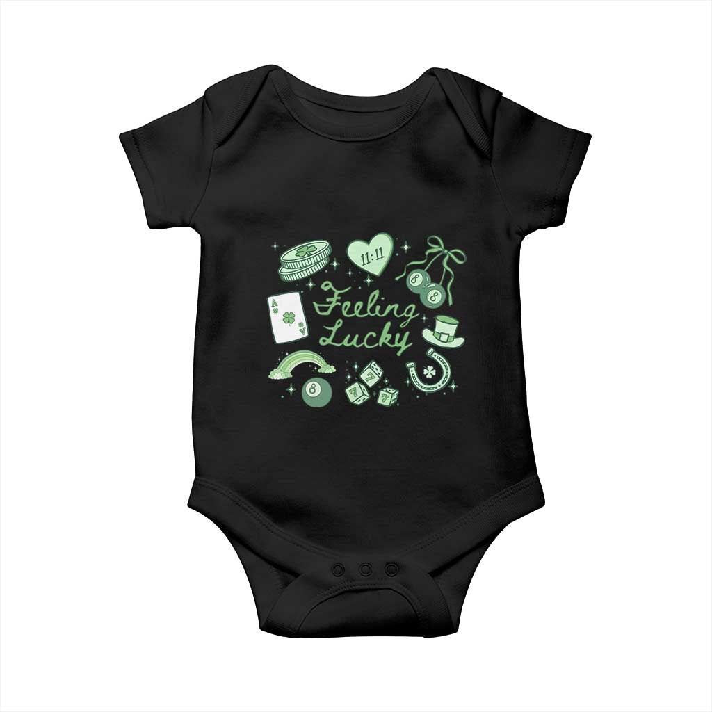 Feeling Lucky St Patricks Day Coquette Shamrock Baby Onesie TS11 Black Print Your Wear