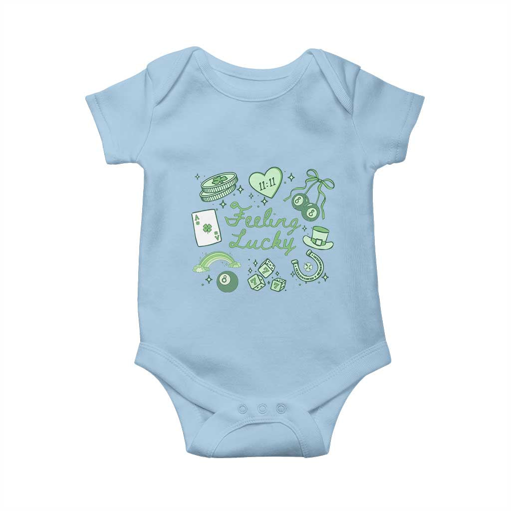 Feeling Lucky St Patricks Day Coquette Shamrock Baby Onesie TS11 Light Blue Print Your Wear