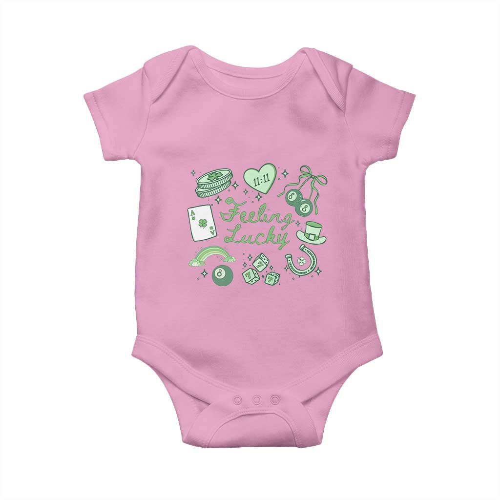 Feeling Lucky St Patricks Day Coquette Shamrock Baby Onesie TS11 Light Pink Print Your Wear