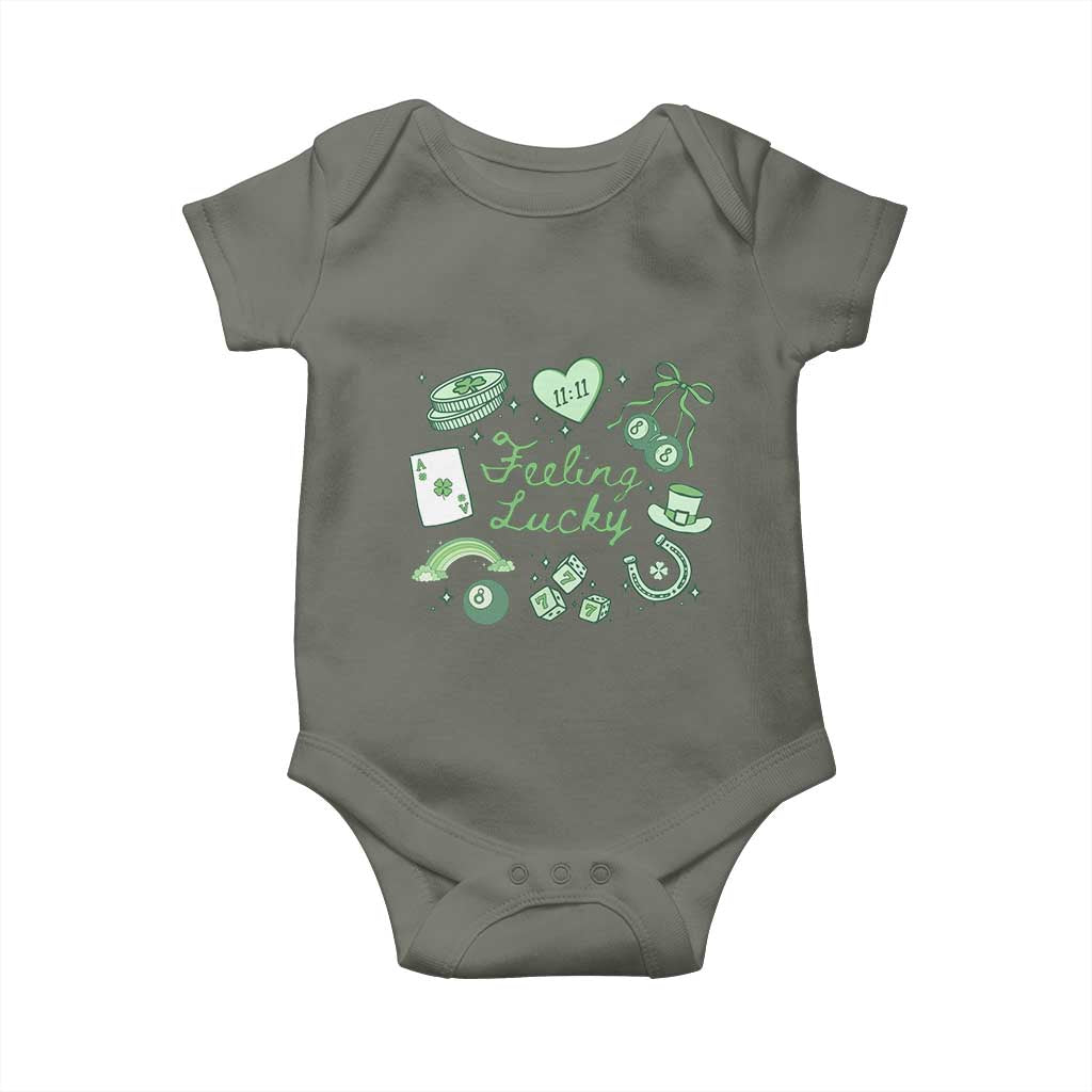 Feeling Lucky St Patricks Day Coquette Shamrock Baby Onesie TS11 Military Green Print Your Wear
