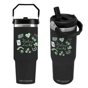 Feeling Lucky St Patricks Day Coquette Shamrock Flip Straw Tumbler TS11 One Size: 30 oz Black Print Your Wear
