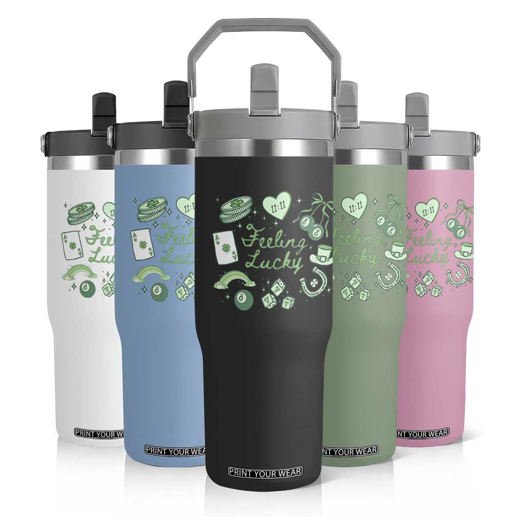 Feeling Lucky St Patricks Day Coquette Shamrock Flip Straw Tumbler TS11 Print Your Wear