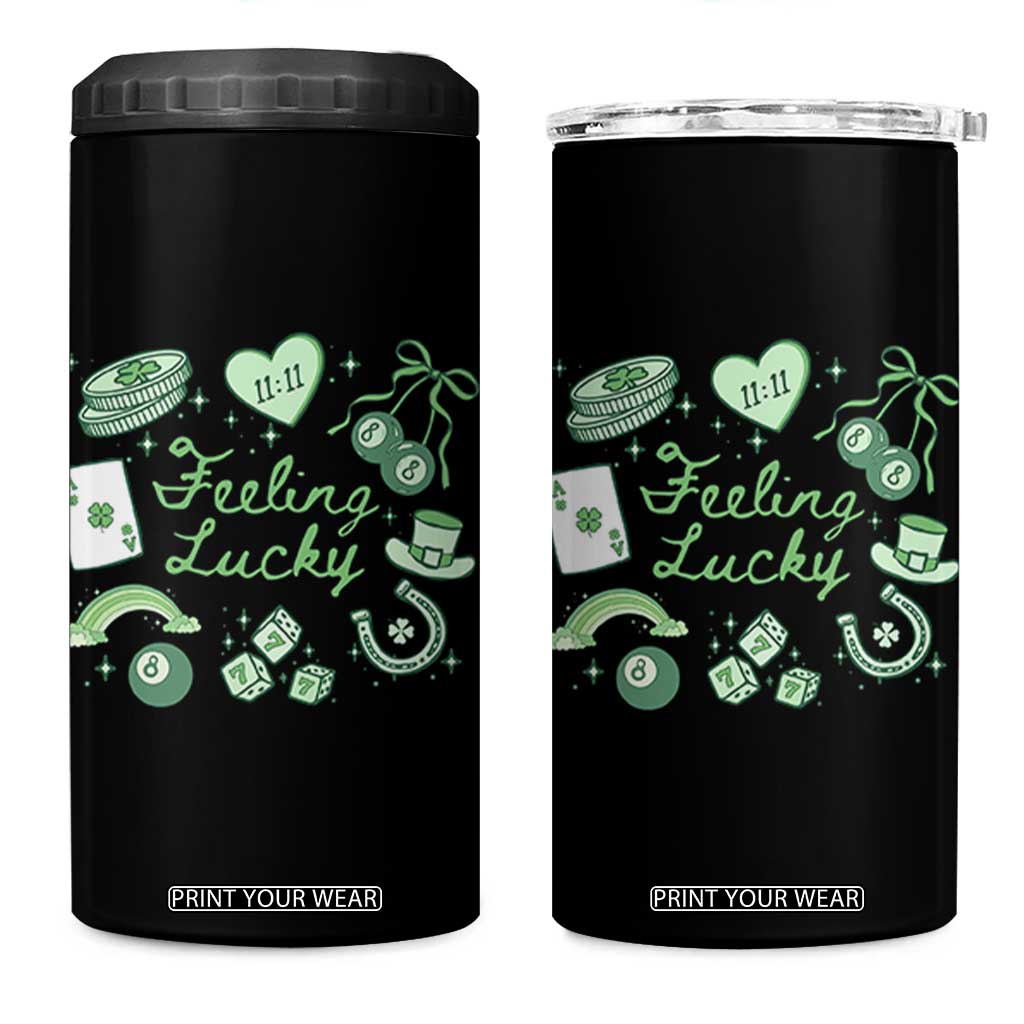 Feeling Lucky St Patricks Day Coquette Shamrock 4 in 1 Can Cooler Tumbler TS11 One Size: 16 oz Black Print Your Wear