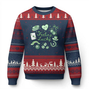 Feeling Lucky St Patricks Day Coquette Shamrock Ugly Christmas Sweater TS11 Navy Red Print Your Wear