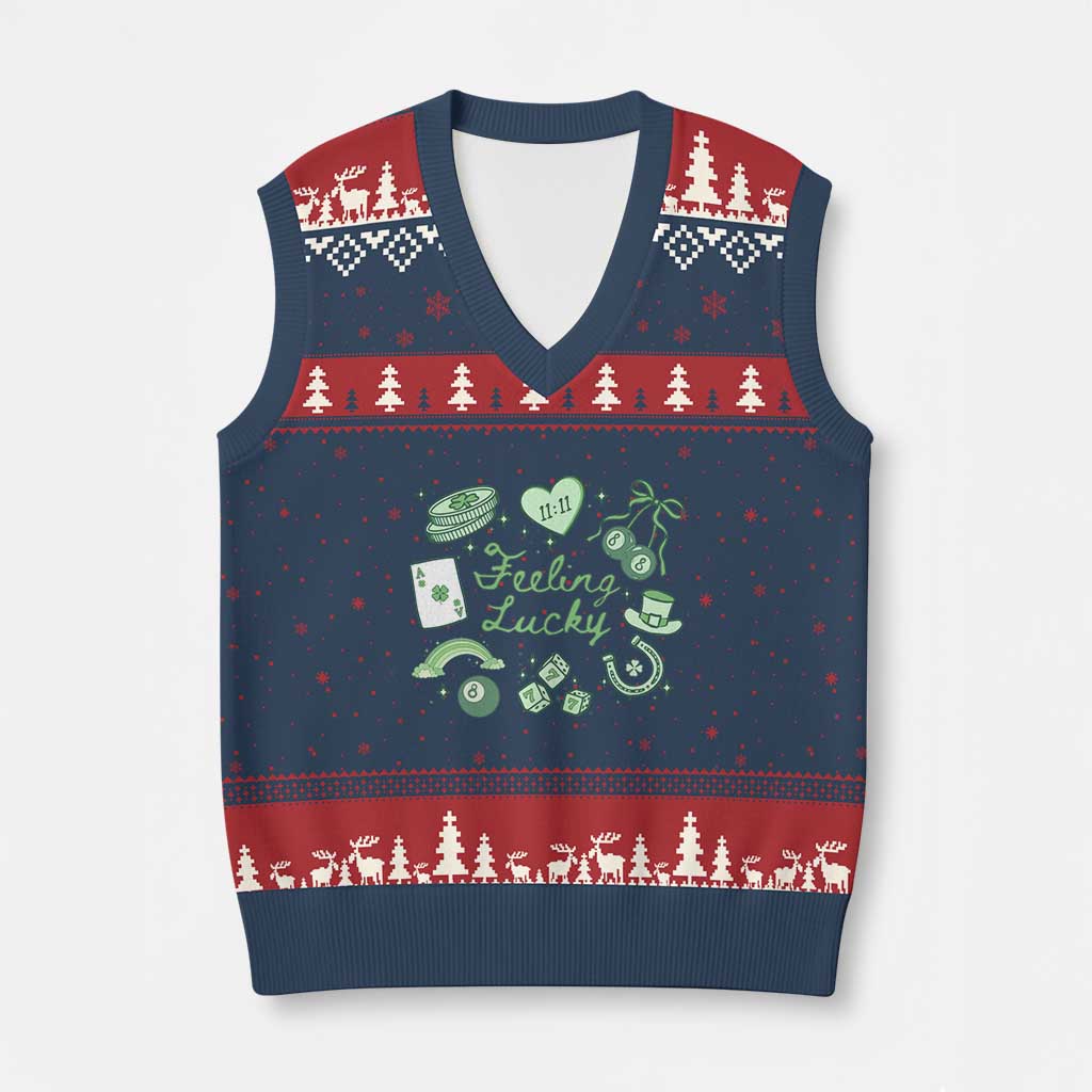 Feeling Lucky St Patricks Day Coquette Shamrock V-Neck Knit Sweater Vest TS11 Navy Red Print Your Wear