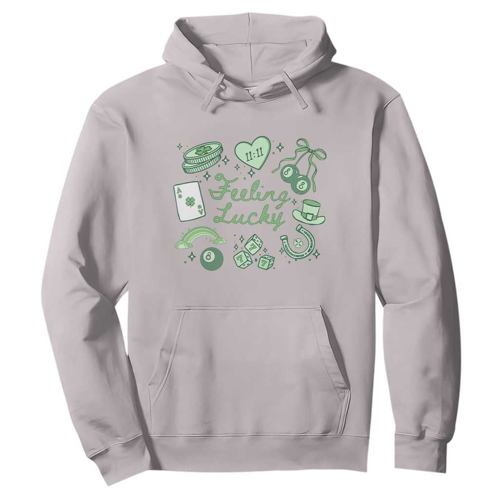Feeling Lucky St Patricks Day Coquette Shamrock Hoodie TS11 Ice Gray Print Your Wear