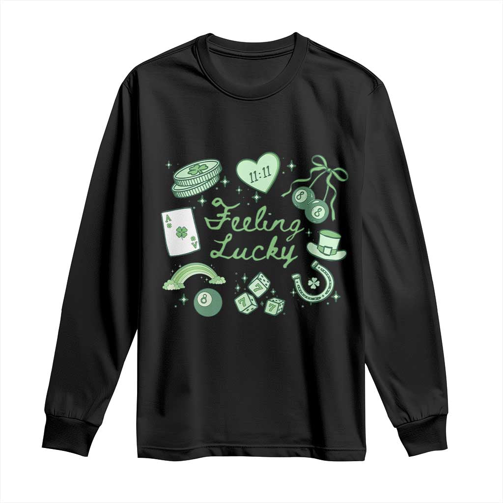 Feeling Lucky St Patricks Day Coquette Shamrock Long Sleeve Shirt TS11 Black Print Your Wear