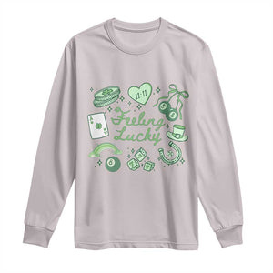 Feeling Lucky St Patricks Day Coquette Shamrock Long Sleeve Shirt TS11 Ice Gray Print Your Wear