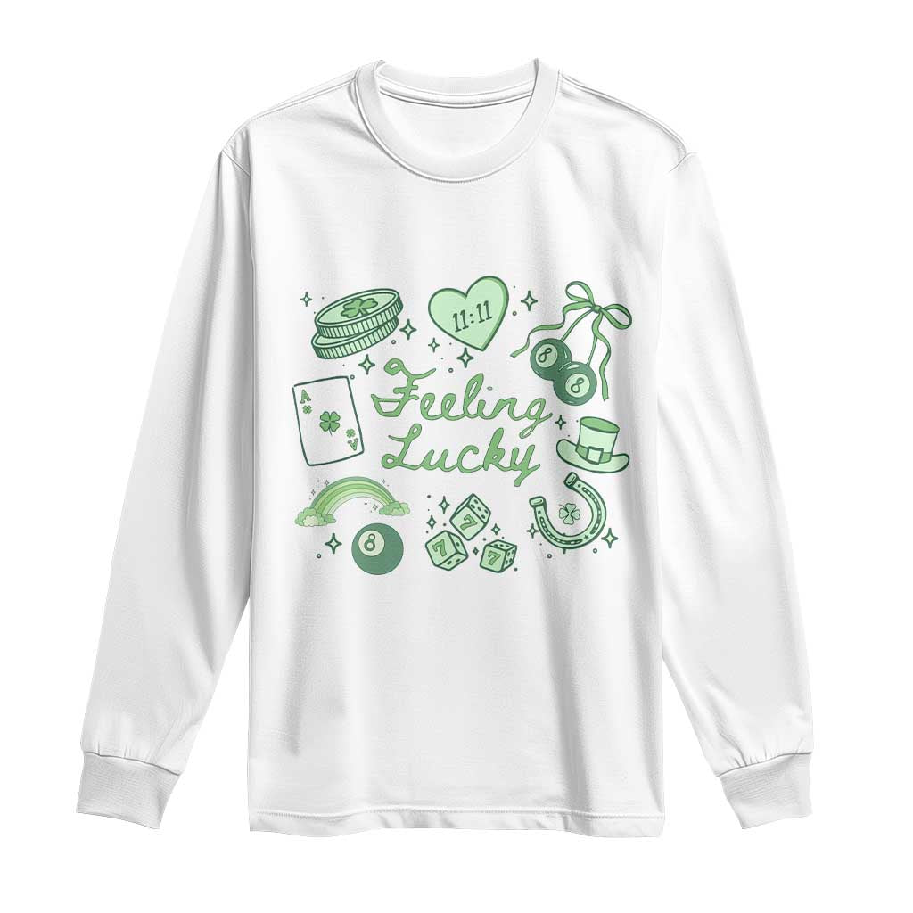 Feeling Lucky St Patricks Day Coquette Shamrock Long Sleeve Shirt TS11 White Print Your Wear