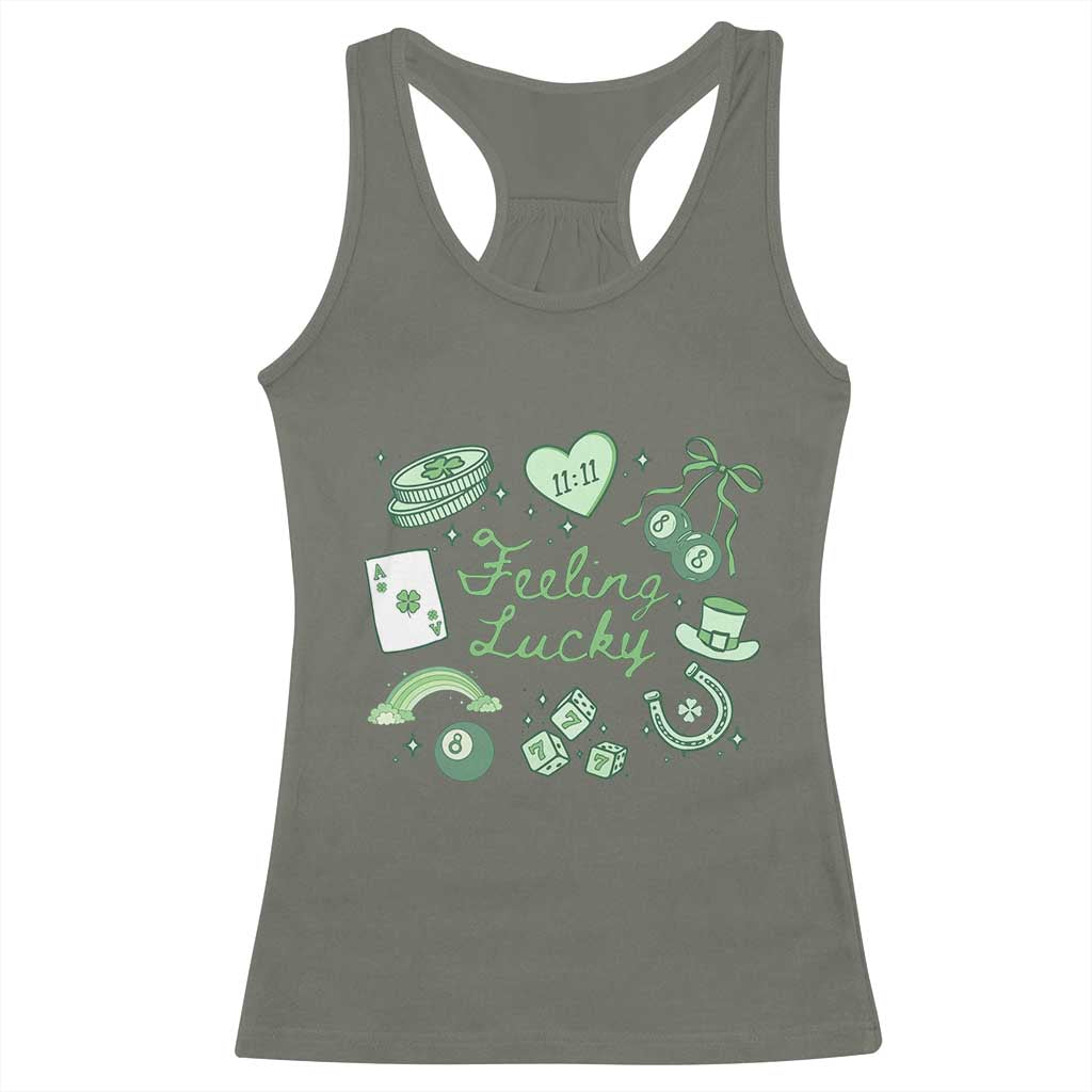 Feeling Lucky St Patricks Day Coquette Shamrock Racerback Tank Top TS11 Military Green Print Your Wear
