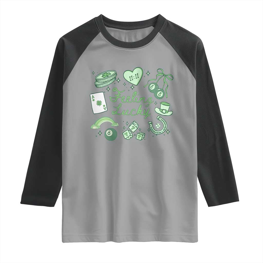 Feeling Lucky St Patricks Day Coquette Shamrock Raglan Shirt TS11 Sport Gray Black Print Your Wear