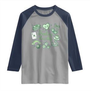 Feeling Lucky St Patricks Day Coquette Shamrock Raglan Shirt TS11 Sport Gray Navy Print Your Wear