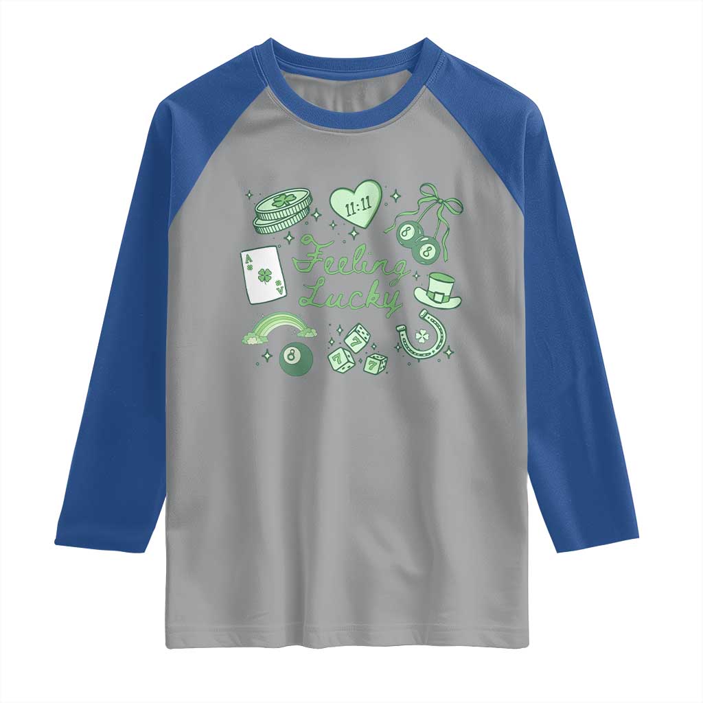 Feeling Lucky St Patricks Day Coquette Shamrock Raglan Shirt TS11 Sport Gray Royal Print Your Wear