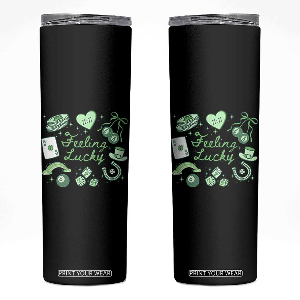 Feeling Lucky St Patricks Day Coquette Shamrock Skinny Tumbler TS11 Black Print Your Wear