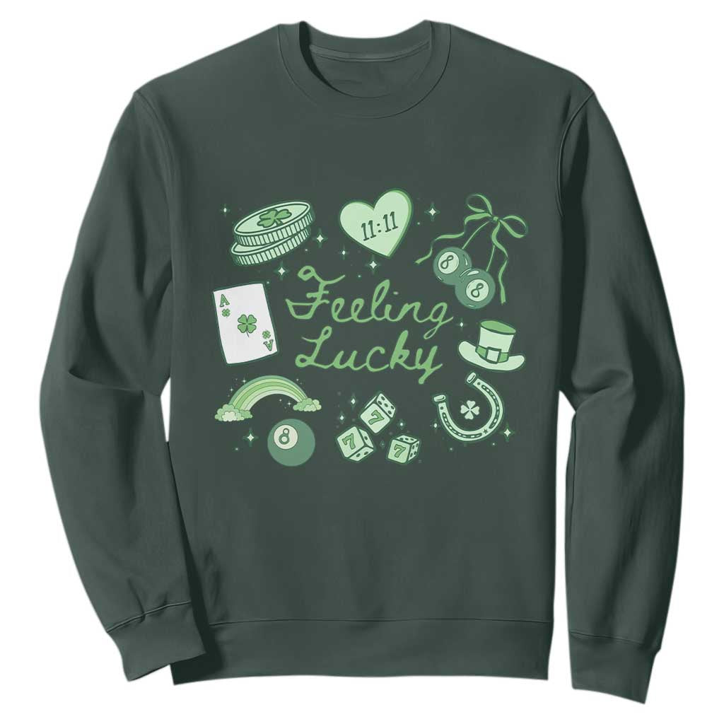 Feeling Lucky St Patricks Day Coquette Shamrock Sweatshirt TS11 Dark Forest Green Print Your Wear