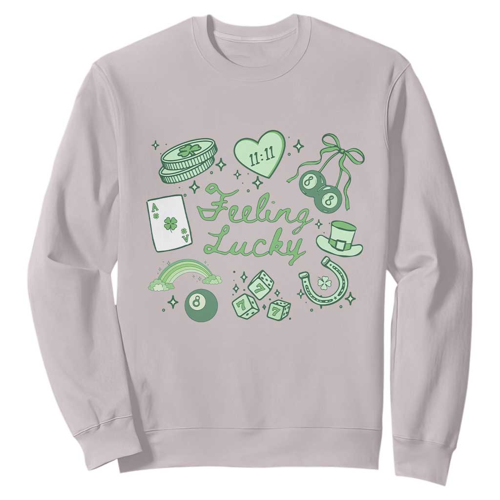 Feeling Lucky St Patricks Day Coquette Shamrock Sweatshirt TS11 Ice Gray Print Your Wear