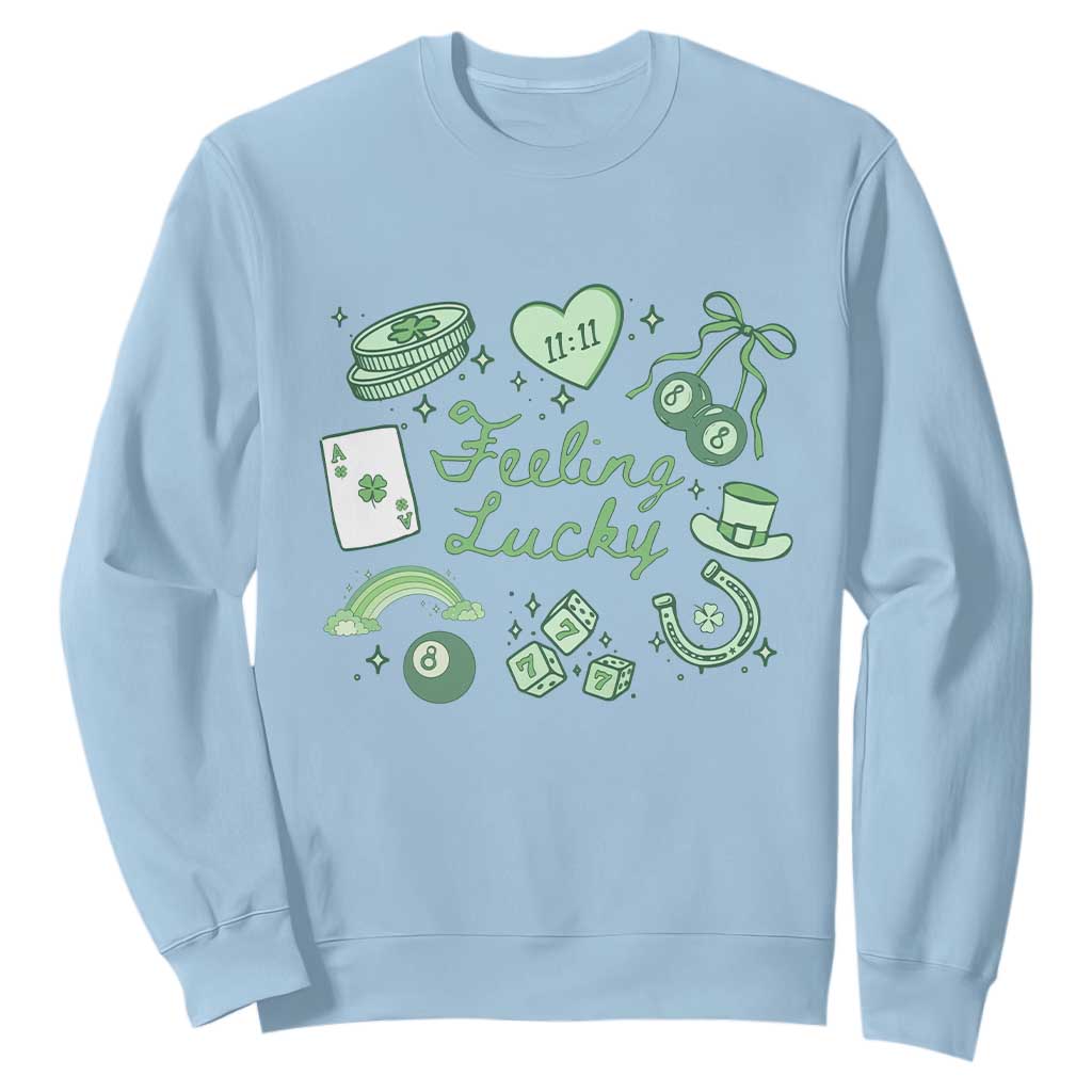 Feeling Lucky St Patricks Day Coquette Shamrock Sweatshirt TS11 Light Blue Print Your Wear