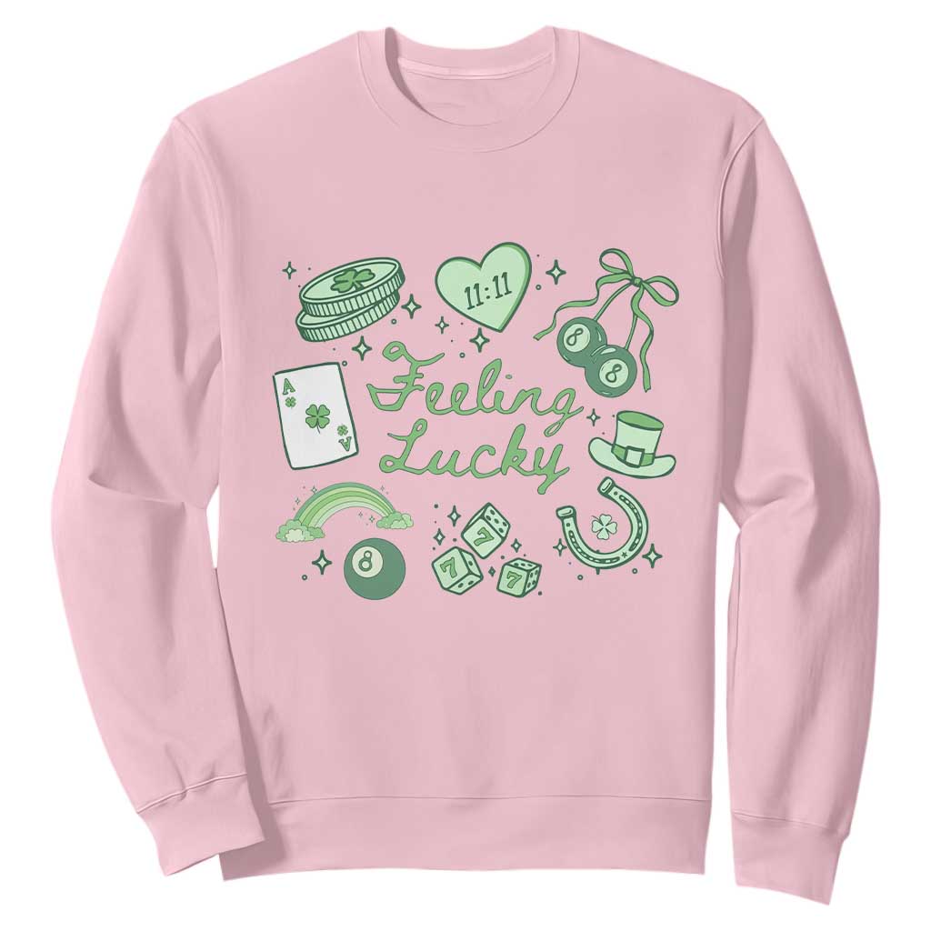 Feeling Lucky St Patricks Day Coquette Shamrock Sweatshirt TS11 Light Pink Print Your Wear