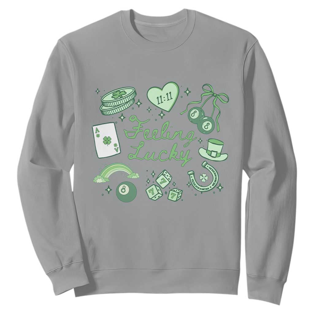 Feeling Lucky St Patricks Day Coquette Shamrock Sweatshirt TS11 Sport Gray Print Your Wear