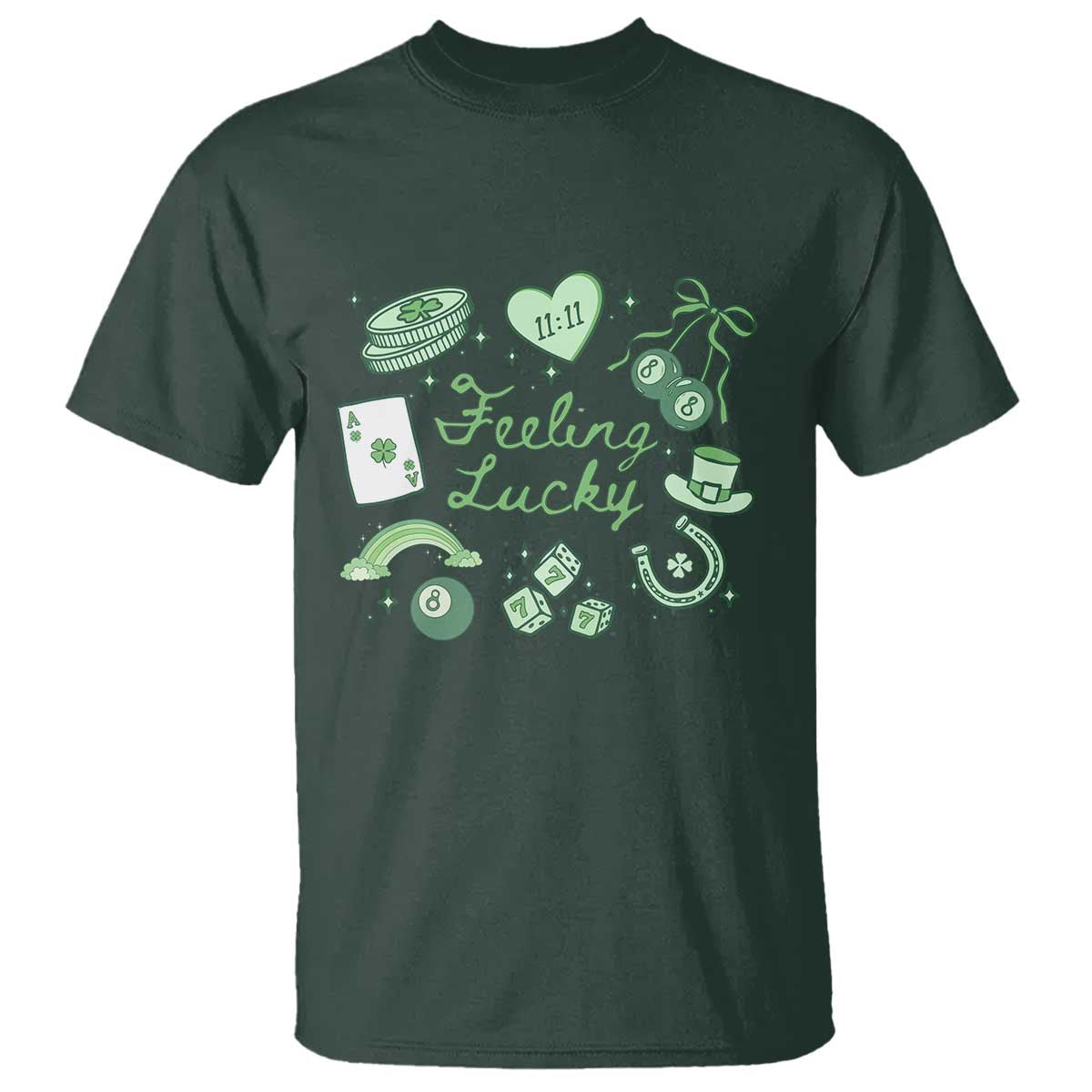 Feeling Lucky St Patricks Day Coquette Shamrock T Shirt TS11 Dark Forest Green Print Your Wear