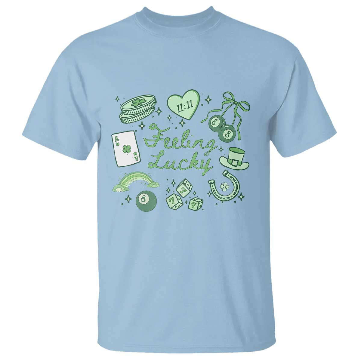 Feeling Lucky St Patricks Day Coquette Shamrock T Shirt TS11 Light Blue Print Your Wear